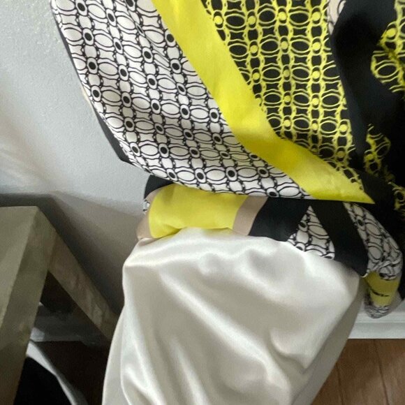 Dana Buchman Yellow/Black Geometric Retro Satin Sheath Sleeveless Midi Dress XL - Picture 7 of 8